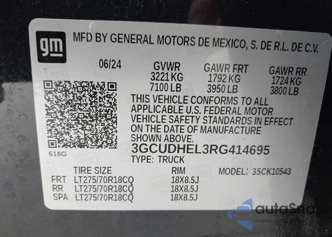 2024 Chevrolet Silverado 1500 4Wd Short Bed Zr2 из США, поврежденный, VIN 3GCUDHEL3RG414695